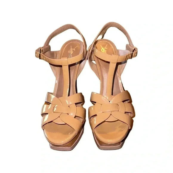 Saint Laurent Patent Leather Tribute Nude Heels Size 38.5 - Picture 3 of 10